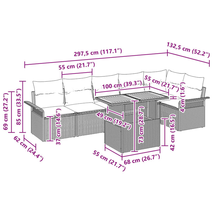 Havesofa Sæt med pude 7 pcs Sort og Blå polyrattan