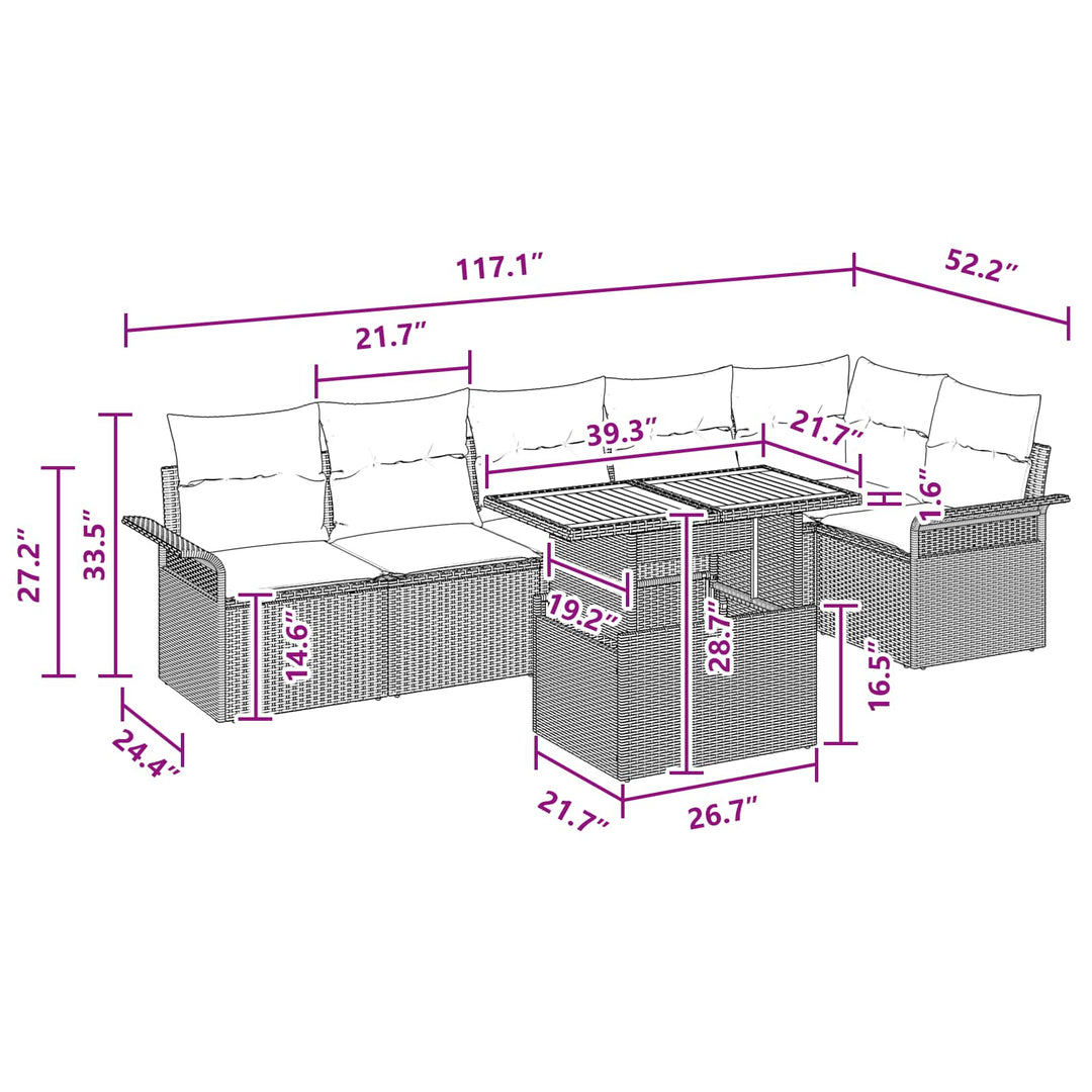 Havesofa Sæt med pude 7 pcs Sort og Blå polyrattan