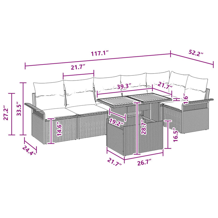 Havesofa Sæt med pude 7 pcs Sort og Blå polyrattan