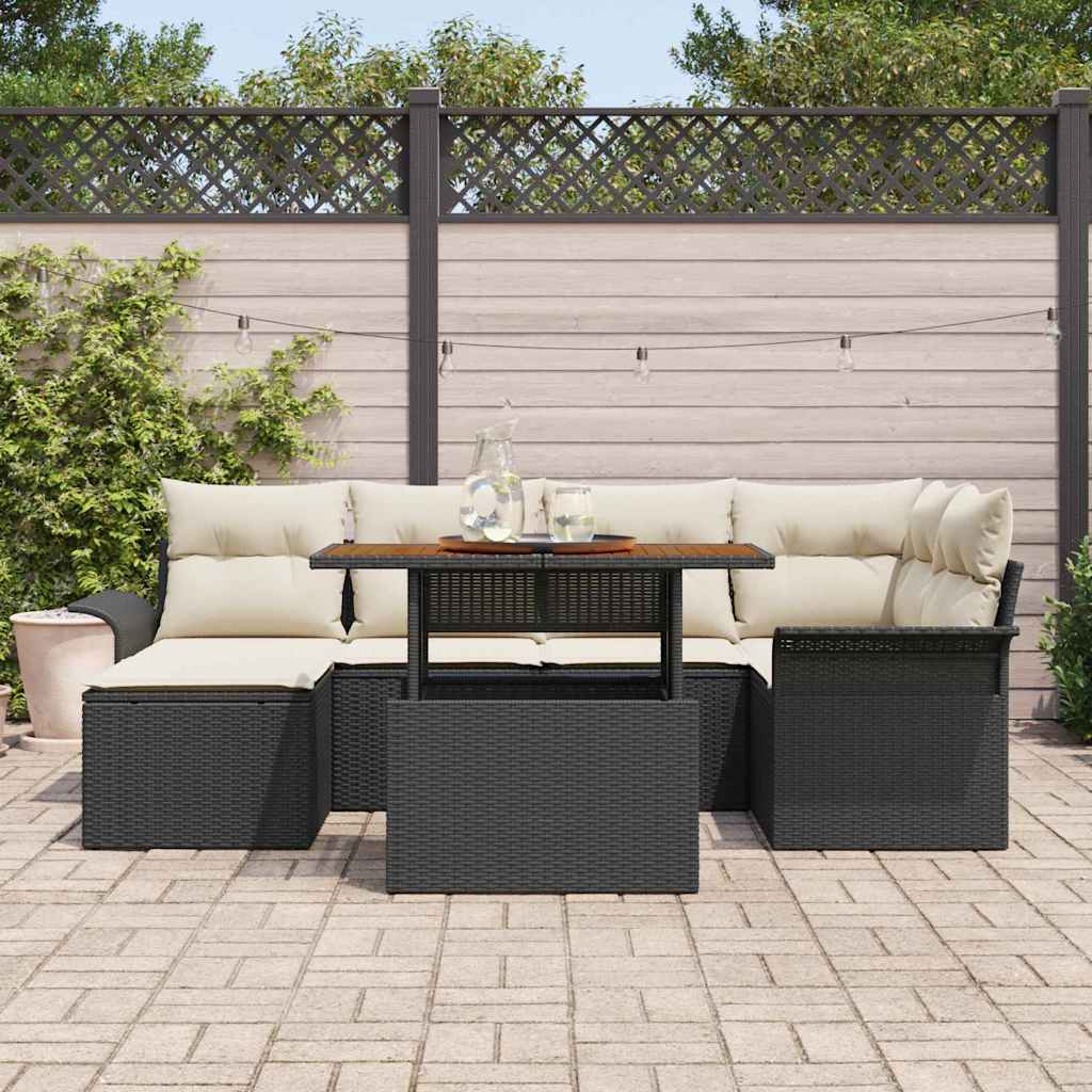 Havesofa Sæt 7 stk. Sort og Cream polyrattan