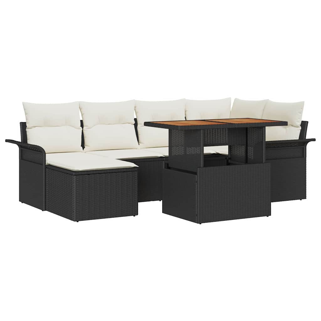 Havesofa Sæt 7 stk. Sort og Cream polyrattan
