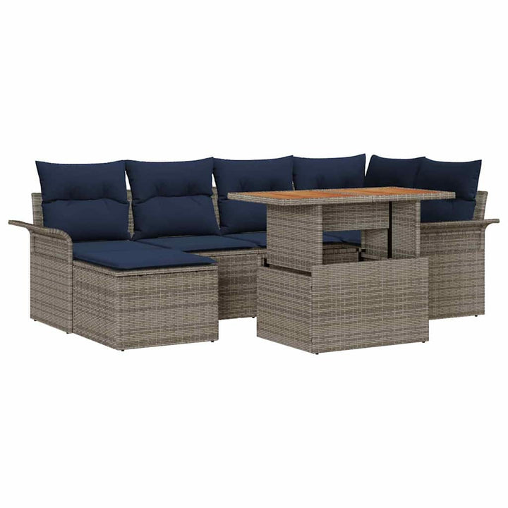 Havesofa Sæt med pude 7 pcs grå og marineblå