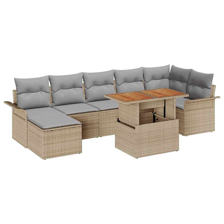 Havesofa Sæt med pude 8 pcs Beige og lys grå polyrattan