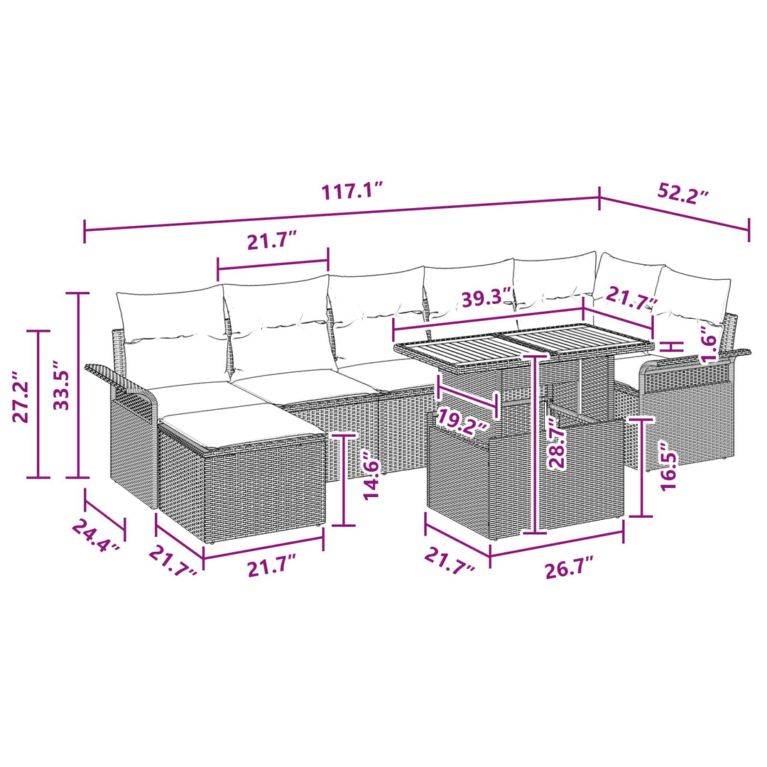 Havesofa Sæt med pude 8 pcs Grå og Marineblå polyrattan