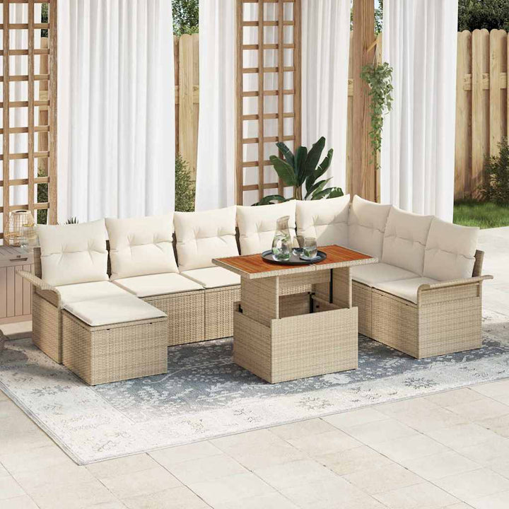 Havesofa Sæt med pude 9 pcs beige og cremefarvet
