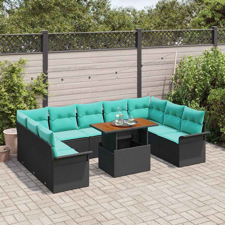 Havesofa Sæt med pude 10 pcs Sort og blå
