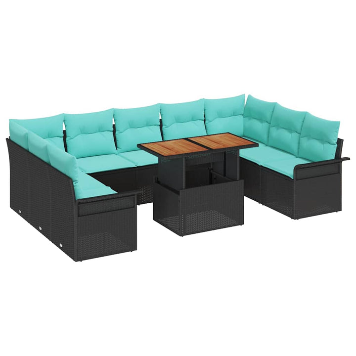 Havesofa Sæt med pude 10 pcs Sort og blå