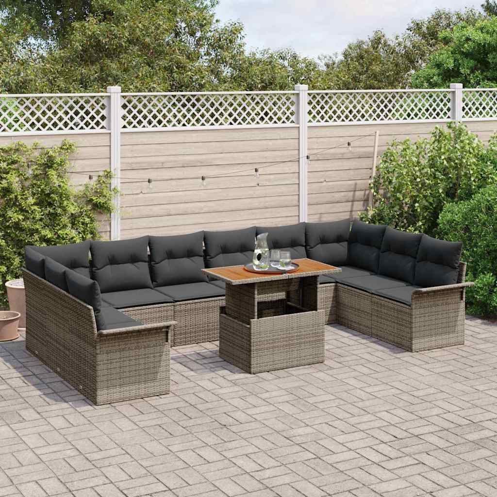 Havesofa Sæt med pude 11 pcs Grå polyrattan