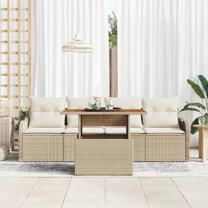 Havesofa Sæt med pude 5 pcs Beige og creme polyrattan