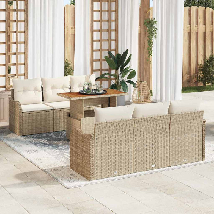 Havesofa Sæt med pude 7 pcs Beige og creme polyrattan