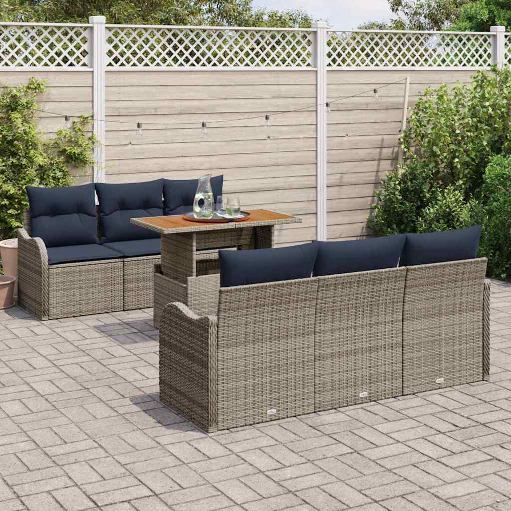 Havesofa Sæt 7 stk. Grå og Marineblå polyrattan