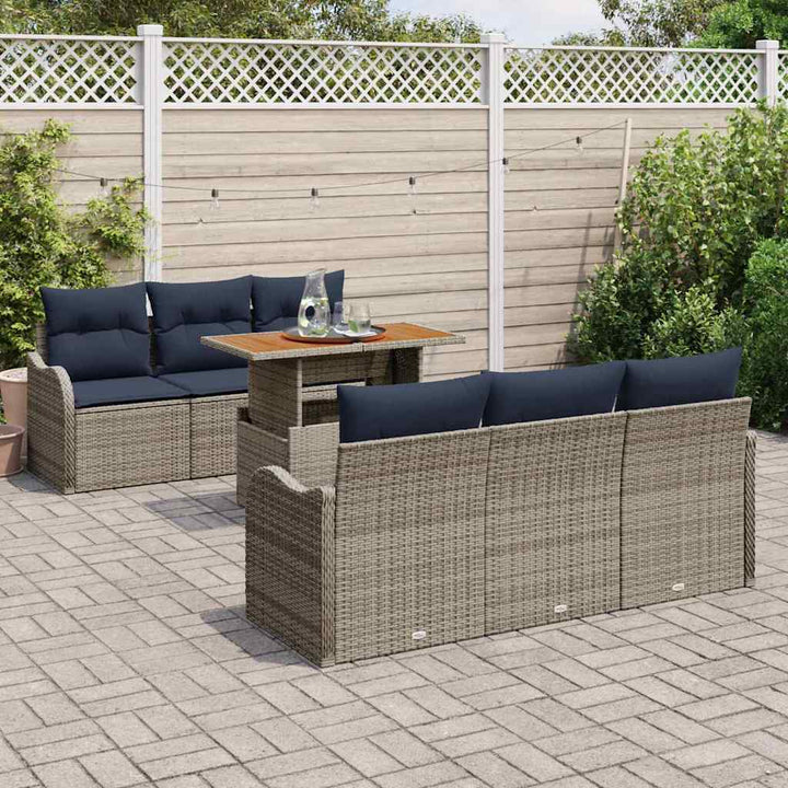Havesofa Sæt 7 stk. Grå og Marineblå polyrattan