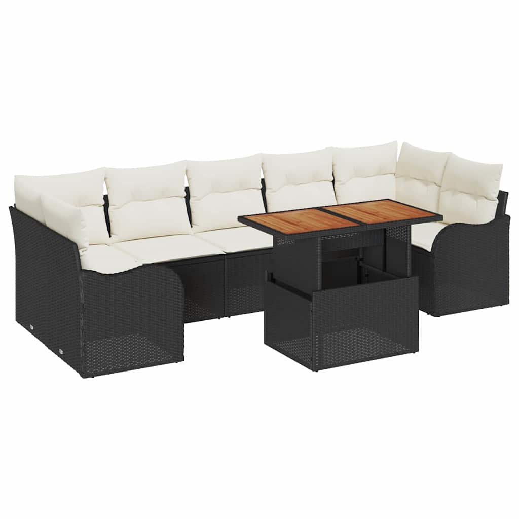 Havesofa Sæt med pude 8 pcs Sort og Cream polyrattan
