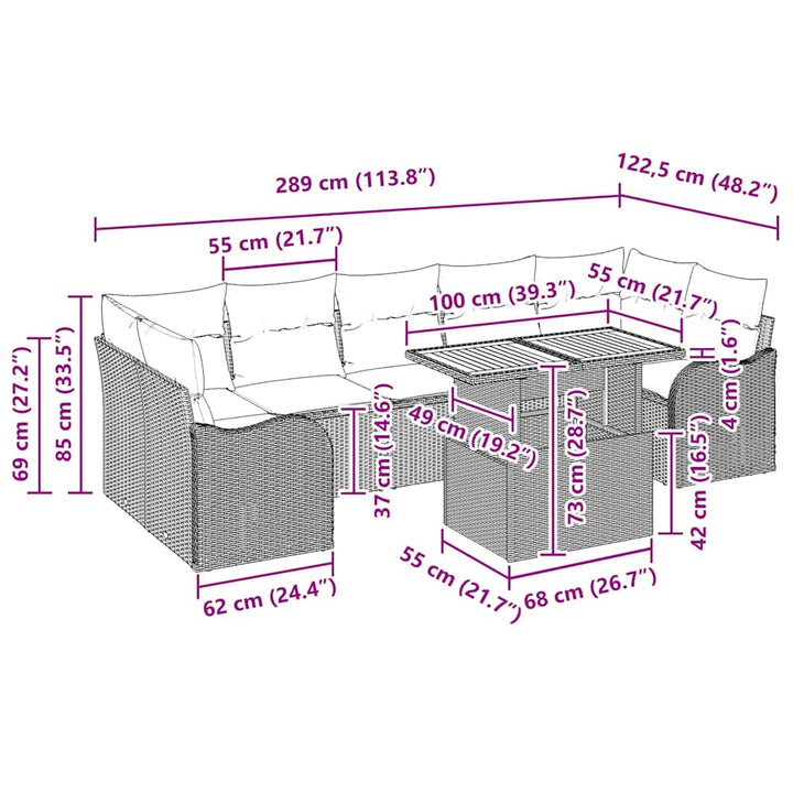 Havesofa Sæt med pude 8 pcs Sort polyrattan