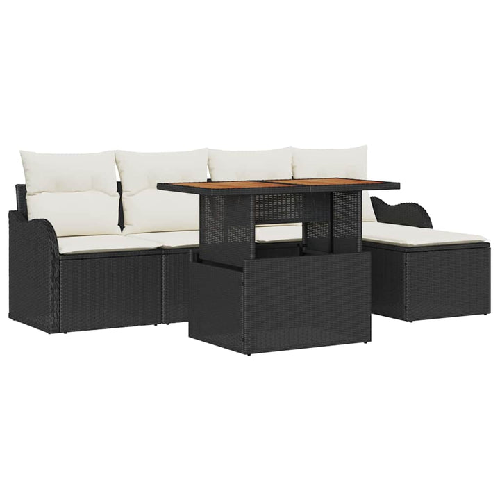 Havesofa Sæt med pude 6 pcs Sort og Cream polyrattan
