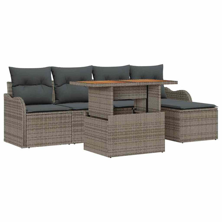Havesofa Sæt med pude 6 pcs Grå polyrattan