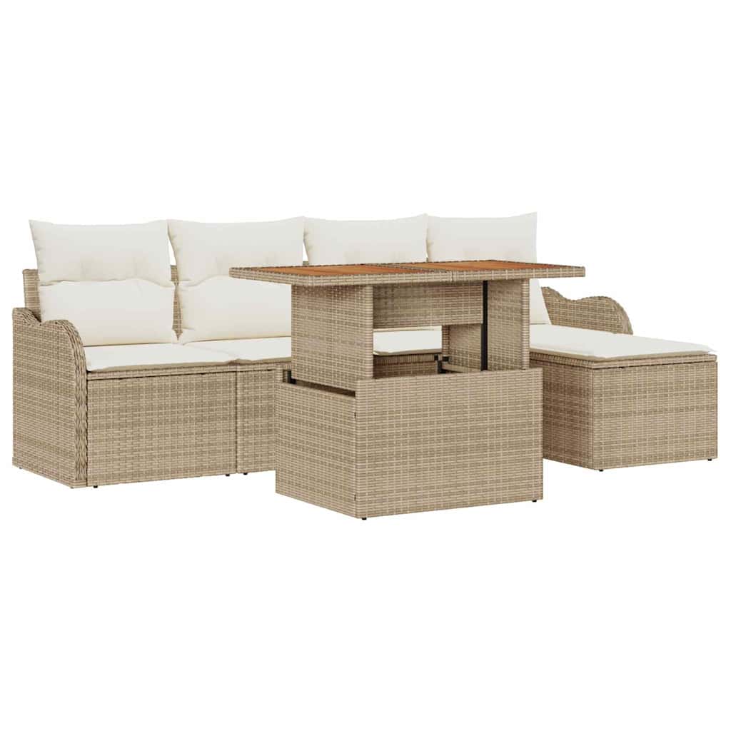 Havesofa Sæt med pude 6 pcs Beige og creme polyrattan