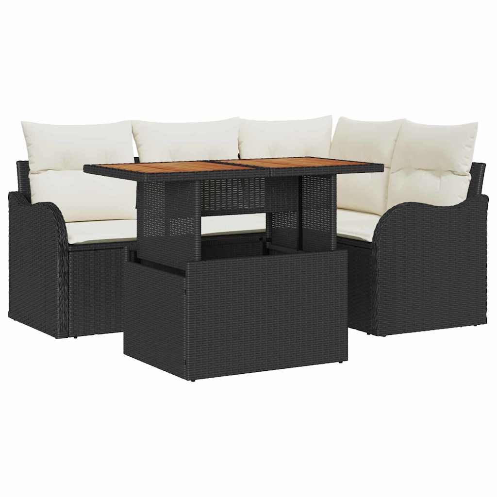 Havesofa Sæt 5 stk. 4-Antal sæder Sort og Cream polyrattan