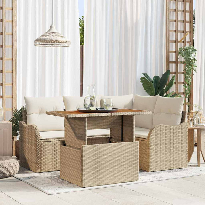 Havesofa Sæt med pude 5 pcs Beige og creme polyrattan