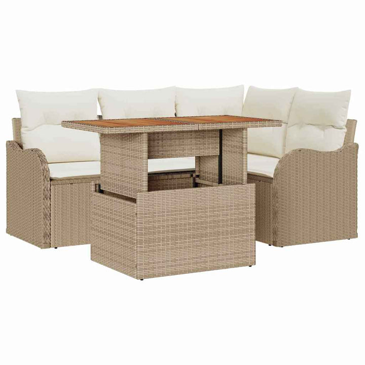 Havesofa Sæt med pude 5 pcs Beige og creme polyrattan