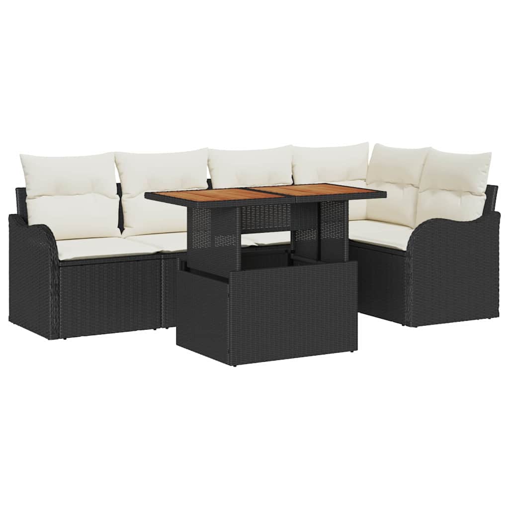 Havesofa Sæt 6 stk. 5-Antal sæder Sort og Cream polyrattan