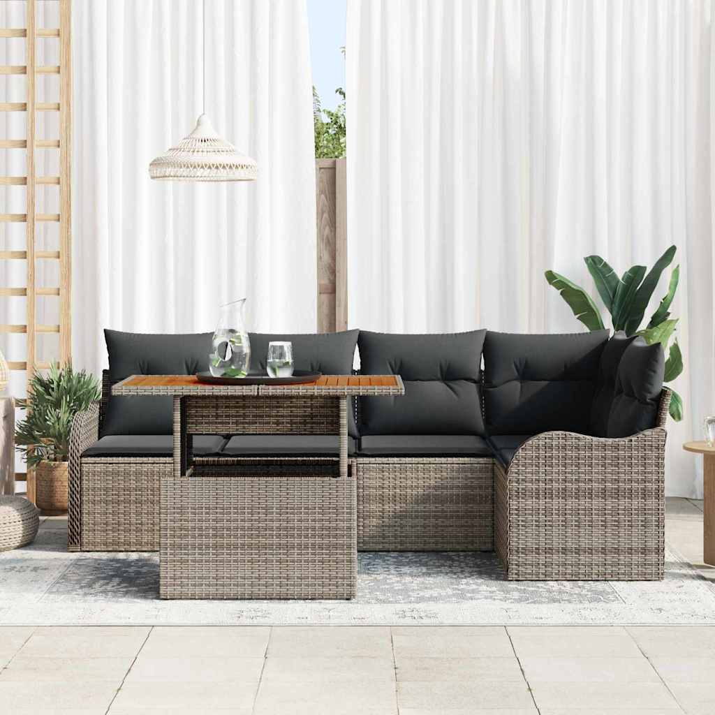 Havesofa Sæt med pude 6 pcs Grå polyrattan