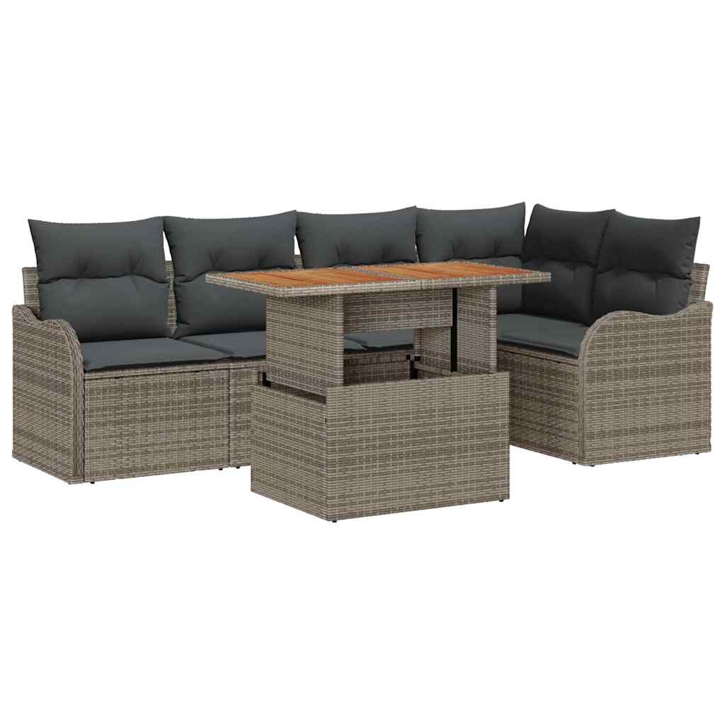 Havesofa Sæt med pude 6 pcs Grå polyrattan
