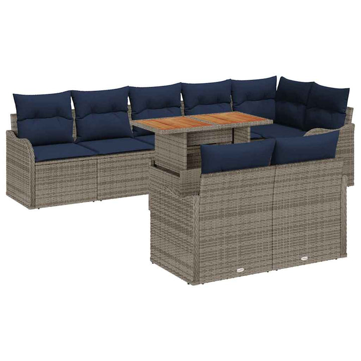 Havesofa Sæt 9 stk. 8-Antal sæder Grå og Marineblå polyrattan