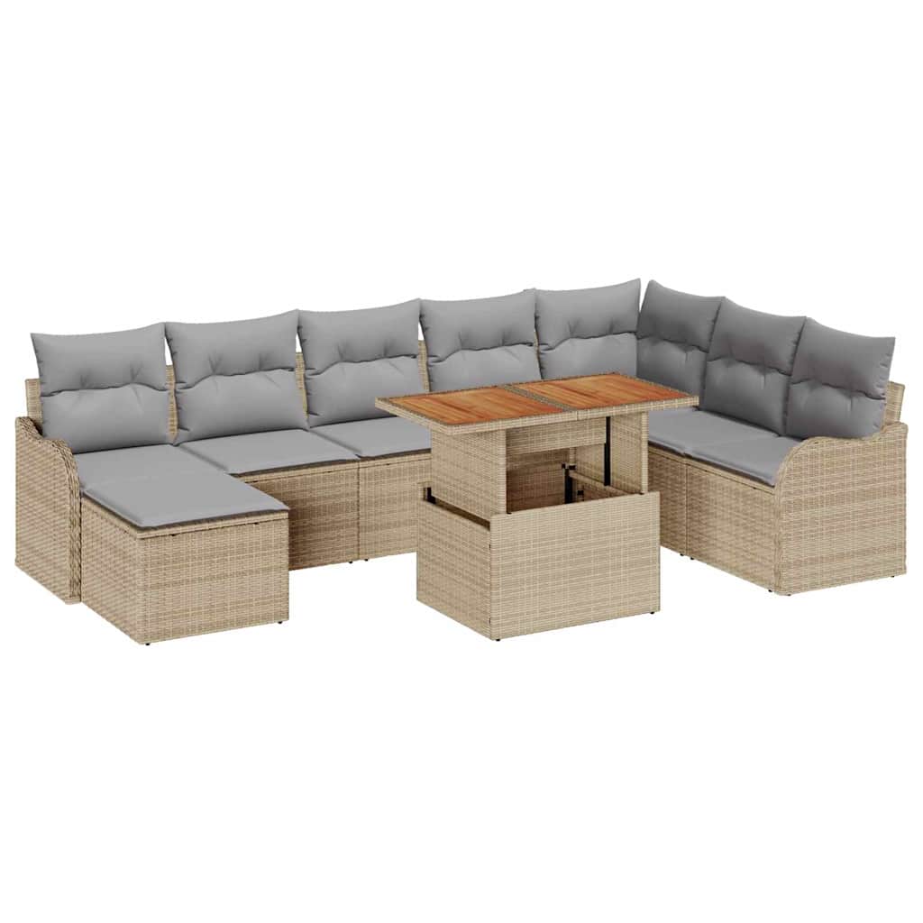 Havesofa Sæt med pude 9 pcs beige og lysegrå