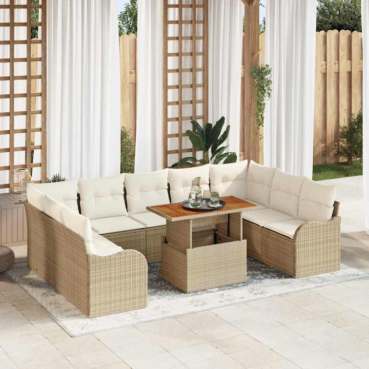 Havesofa Sæt med pude 10 pcs beige og cremefarvet