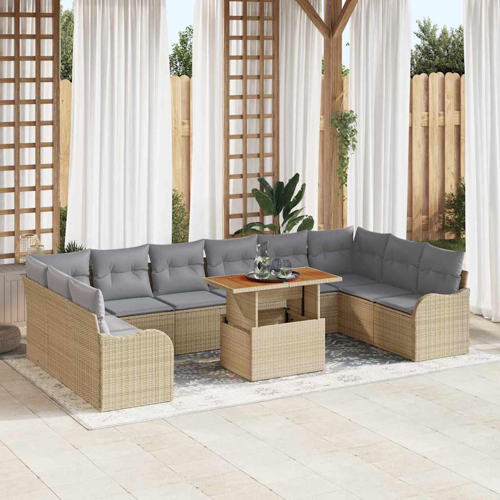 Havesofa Sæt med pude 11 pcs beige og lysegrå