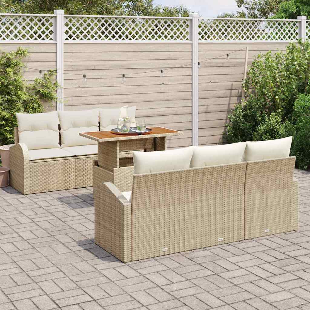 Havesofa Sæt med pude 7 pcs beige og cremefarvet