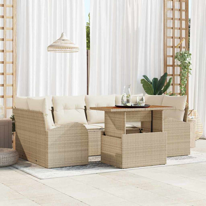 Havesofa Sæt med pude med hovedgærde 7 pcs beige og cremefarvet