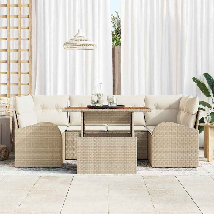 Havesofa Sæt med pude med hovedgærde 7 pcs beige og cremefarvet