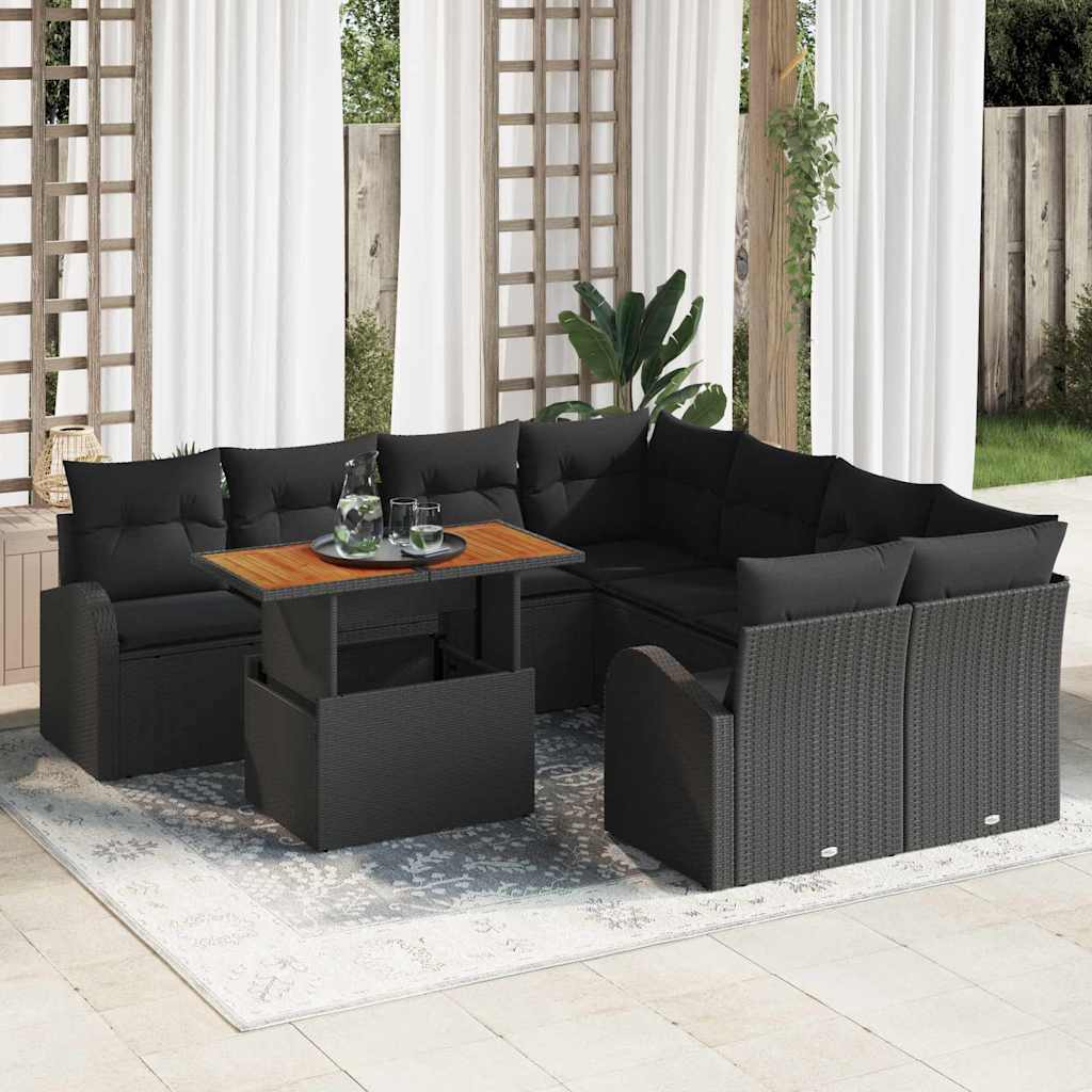 Havesofa Sæt med pude 9 pcs Sort