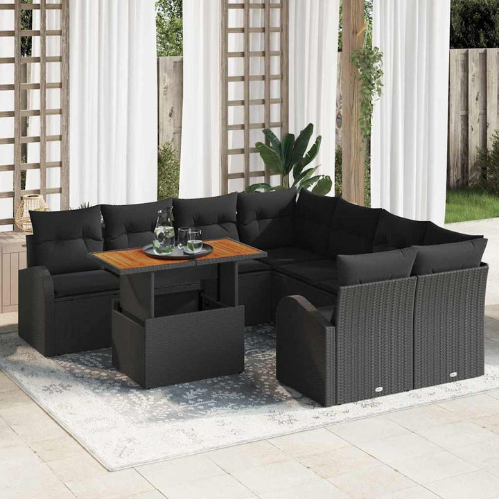 Havesofa Sæt med pude 9 pcs Sort