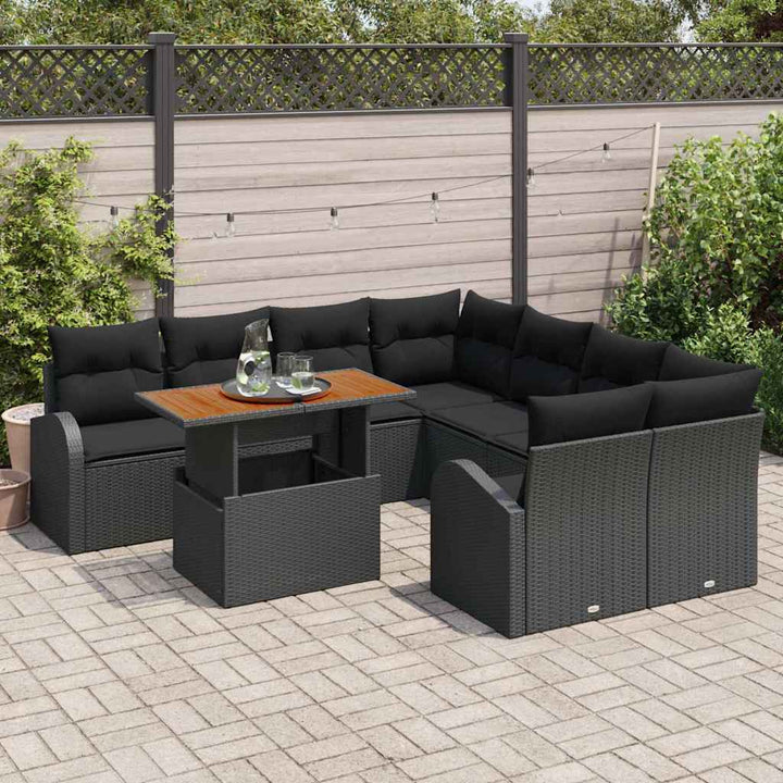 Havesofa Sæt med pude 9 pcs Sort