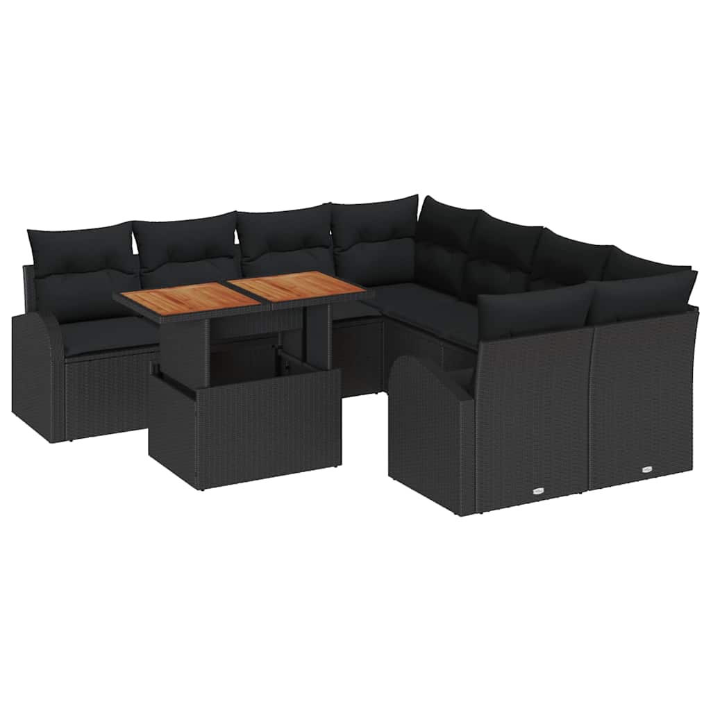 Havesofa Sæt med pude 9 pcs Sort