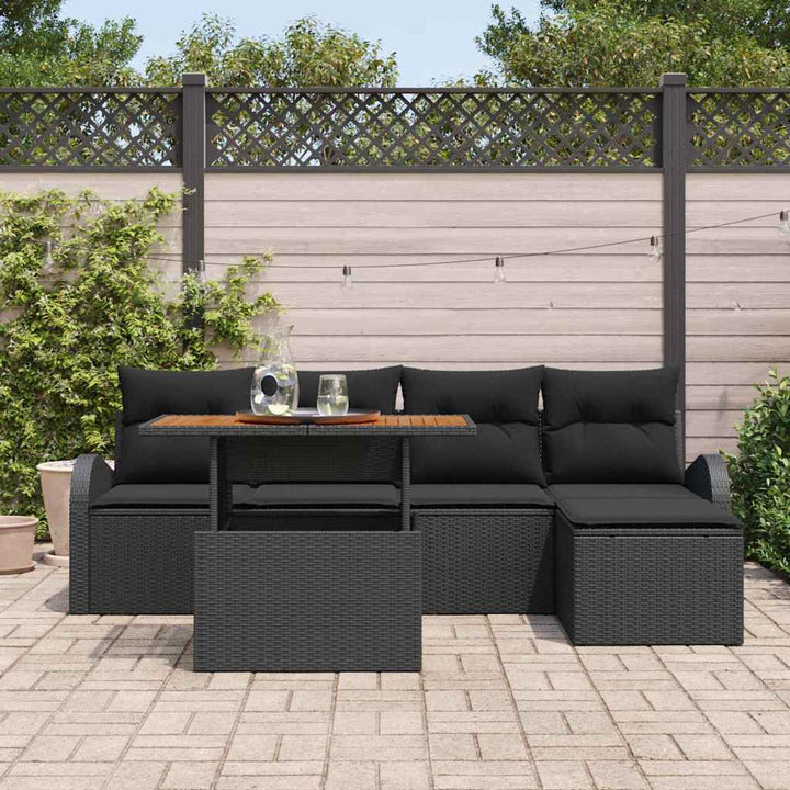 Havesofa Sæt med pude 6 pcs Sort