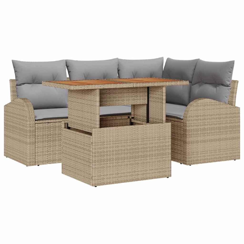 Havesofa Sæt med pude 5 pcs beige og lysegrå