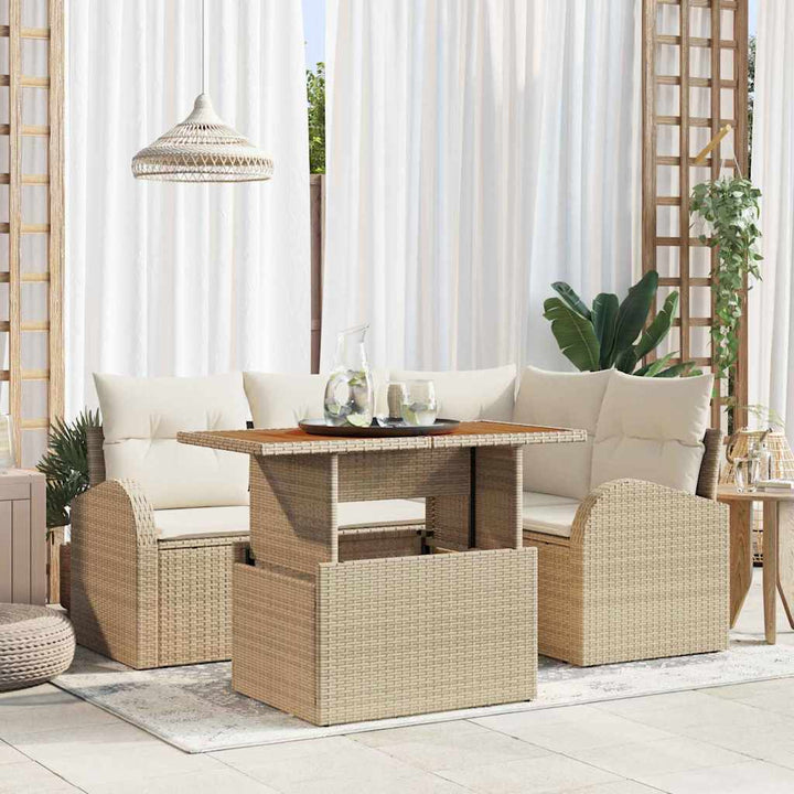 Havesofa Sæt med pude 5 pcs beige og cremefarvet