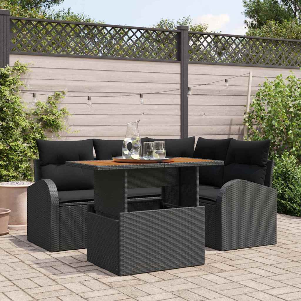 Havesofa Sæt med pude 5 pcs Sort