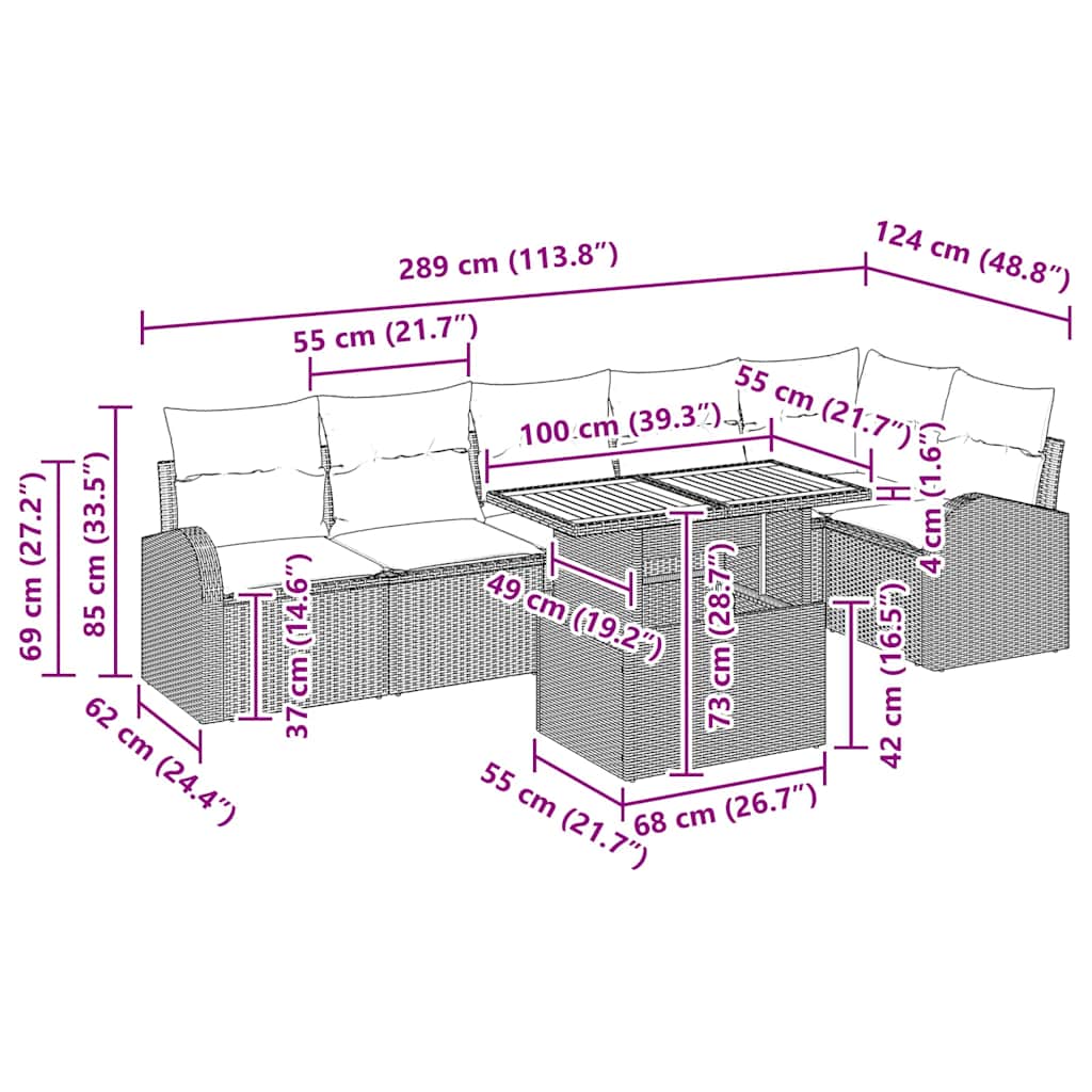 Havesofa Sæt med pude 7 pcs Grå