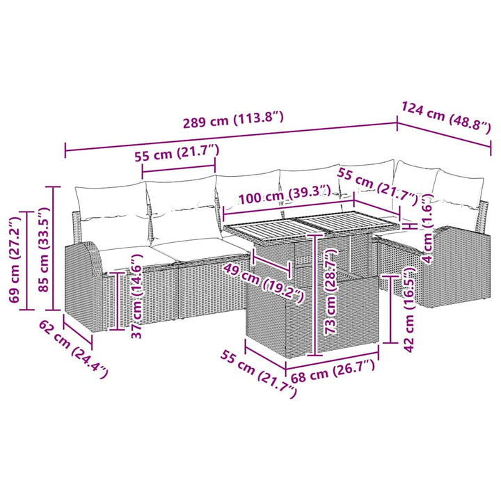 Havesofa Sæt med pude 7 pcs Sort