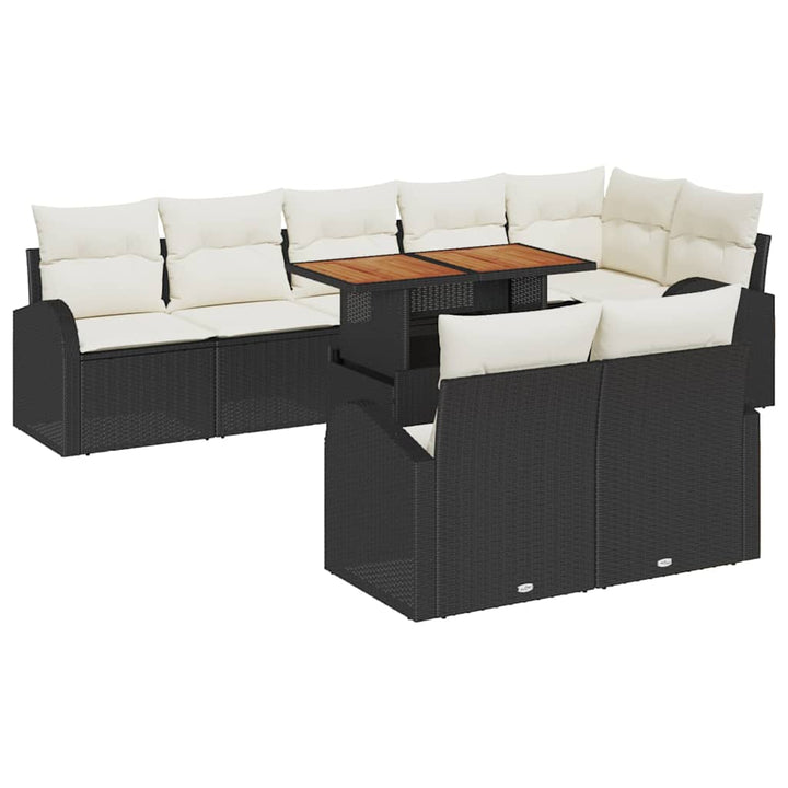Havesofa Sæt med pude 9 pcs Sort og cremefarvet