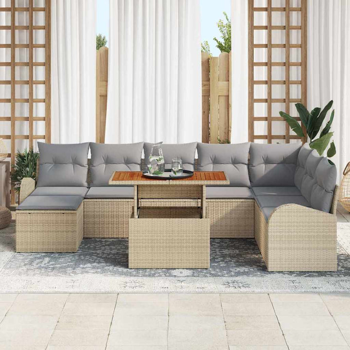 Havesofa Sæt med pude 9 pcs beige og lysegrå