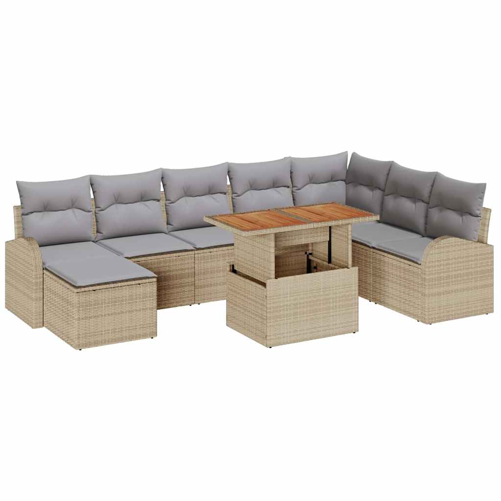 Havesofa Sæt med pude 9 pcs beige og lysegrå