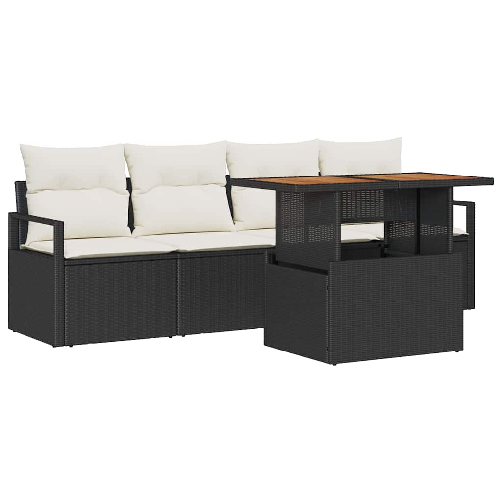 Havesofa Sæt med pude 5 pcs Sort og cremefarvet