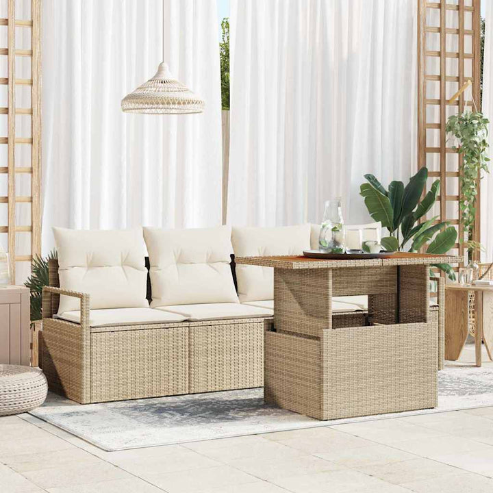 Havesofa Sæt med pude 5 pcs beige og cremefarvet