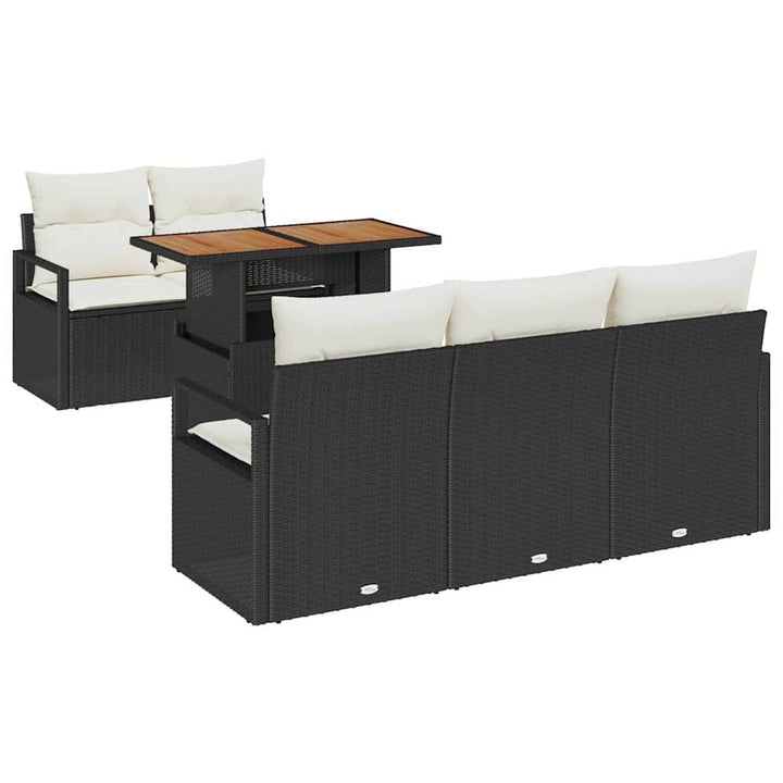 Havesofa Sæt med pude 6 pcs Sort og cremefarvet